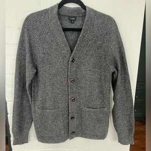 J. Crew Men’s Rugged Merino Wool Blend Grey Button Cardigan Pockets Sweater - S